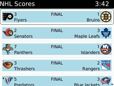 Hockey Scores apps for blackberry