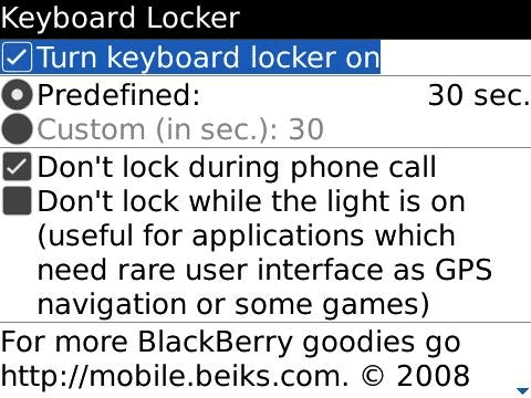 Keyboard Locker for blackberry applications