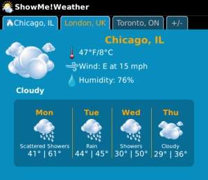 Free ShowMe! Weather App for blackberry