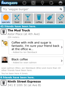FourSquare v5.2.2 for Blackberry OS5.0 apps