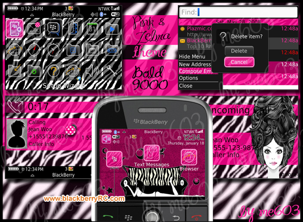 Pink Zebra for Blackberry bold 9000 theme os5.0