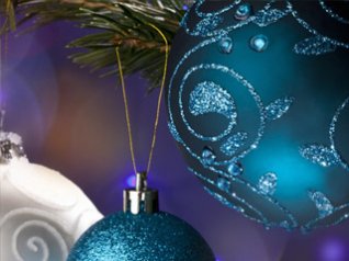 Close up of festive baubles on a tree