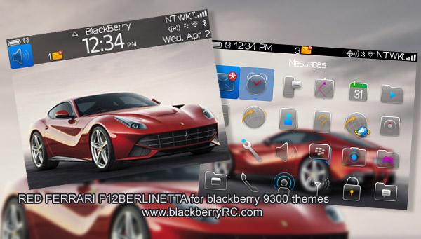 RED FERRARI F12BERLINETTA for blackberry 9300 themes os6.0