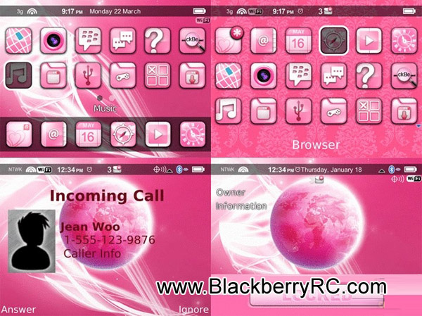 Pink miPhone theme for blackberry 85xx,93xx os5