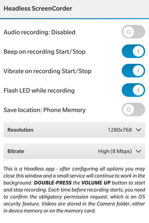 <b>Headless ScreenCorder v1.0.1.1 for blackberry app</b>